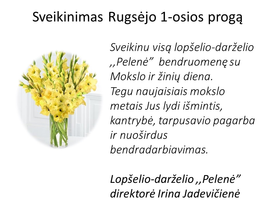 Sveikinimas Rugsėjo 1-osios progą